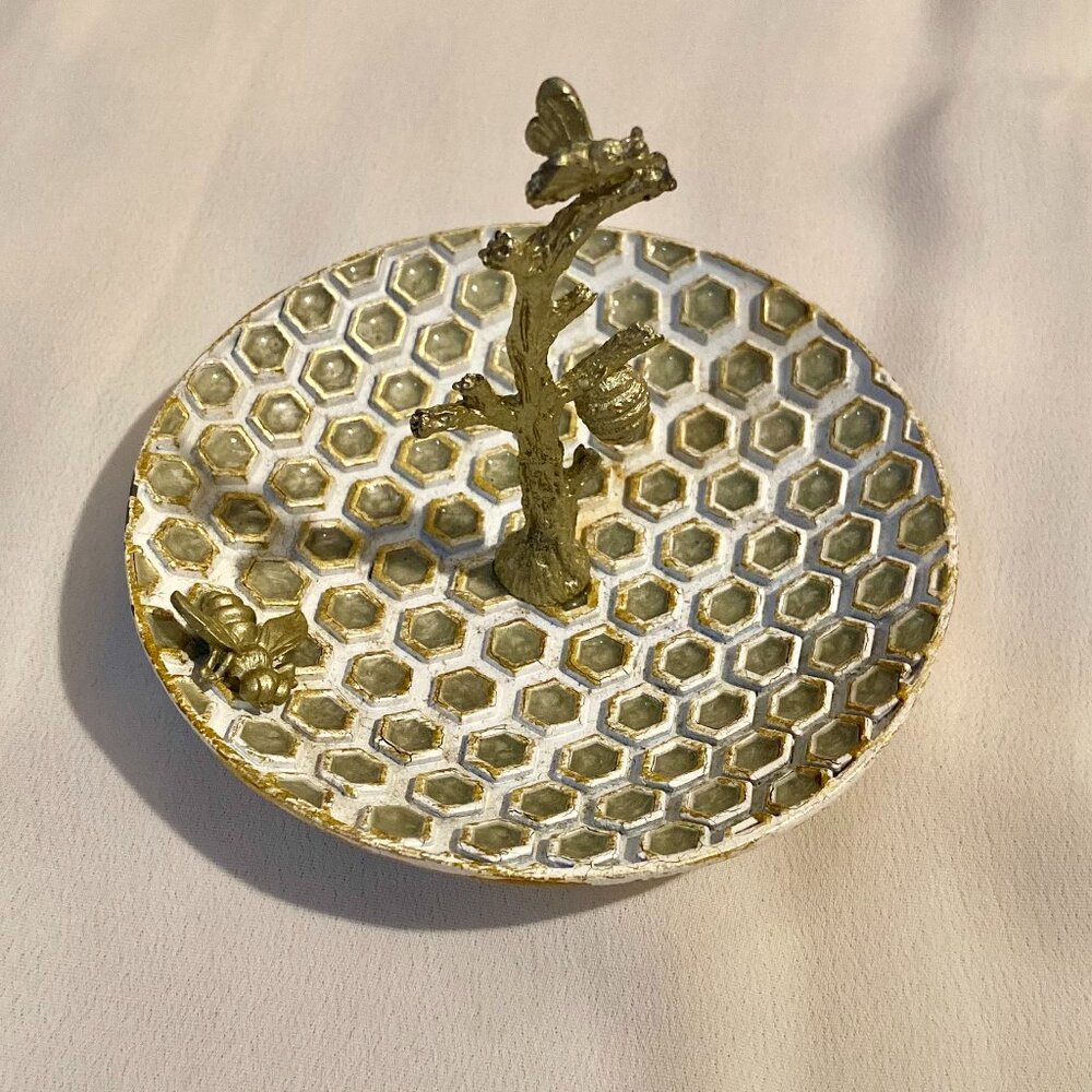 Gold/White Colored Decorative Bee Dish
